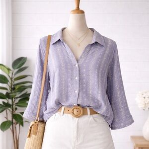 🎅 3/$15 SALE Ultra Pink Embroidered Eyelet Button Down Shirt - Medium